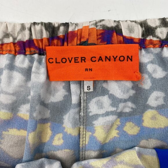 Clover Canyon Blue Yellow Abstract Print Silk Shorts | Size S - Picture 8 of 8